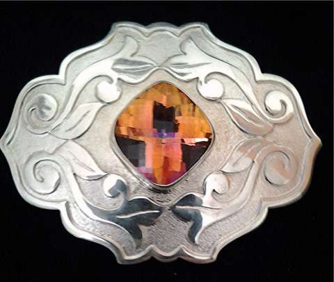 Art Nouveau Brooch Sterling Silver with Champagne Topaz