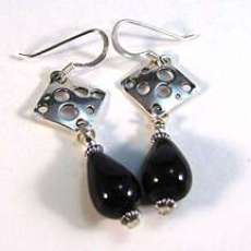 Onyx Teardrop and Pierced Silver Dangle Earrings