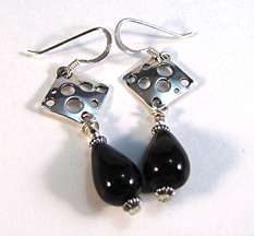 Onyx Teardrop and Pierced Silver Dangle Earrings