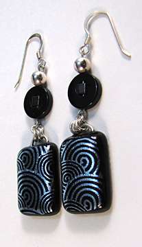 Black and Silver Dichroic Glass Rectangle Earrings