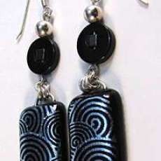 Black and Silver Dichroic Glass Rectangle Earrings