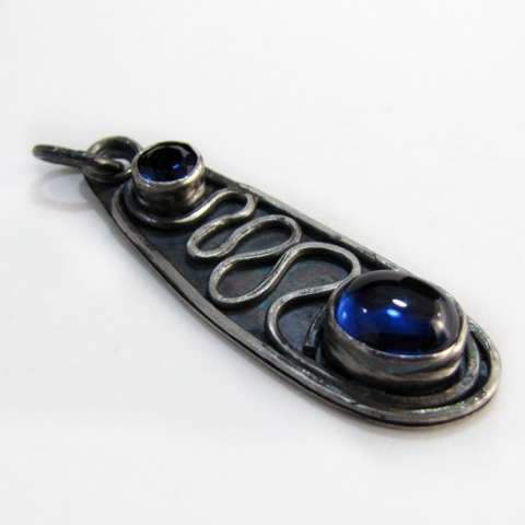 Oxidized Silver and Blue Sapphire Pendant