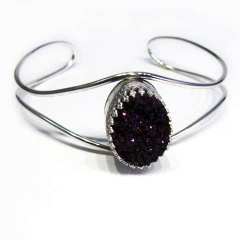 Purple Druzy and Sterling Silver Cuff Bracelet