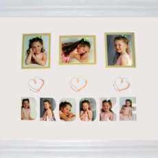 Custom Mat w/3 Top Openings, 3 Brushed Hearts & Name