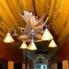 Moose antler-wagon wheel chandelier