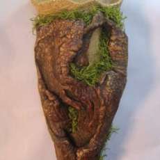 Mixed Clay/Wood Wall Vase