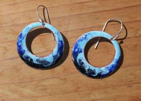 Ocean Blue Enameled Earrings on Copper/ SS earhooks