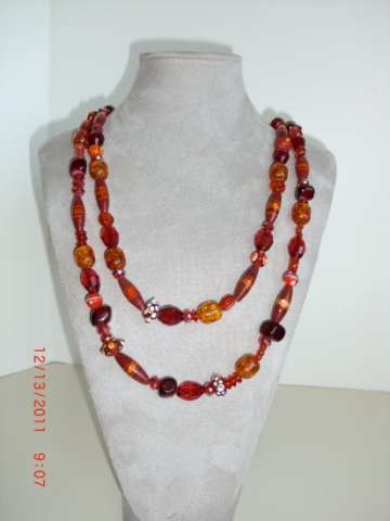 Red, Orange and Burgundy glass bead necklace