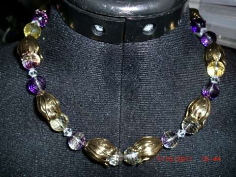 Faceted Ametrine beads in silver plate flowers