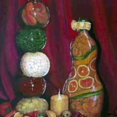 Vinegar Bottles and peppers