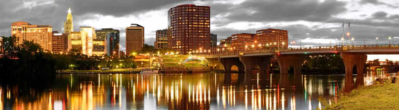 City of Hartford, Connecticut at dusk
