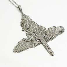 Silver Dragon With Wings and Sword, Fine Silver Pendant