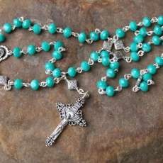 Handmade rosary (teal glass beads)