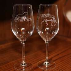Lovely Etched Horse White Wine Glasses