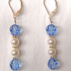 Blue Swarovski & pearl drop earrings