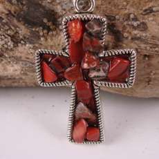 antique silver cross with red jasper