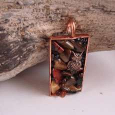 copper pendant with antique brass owl