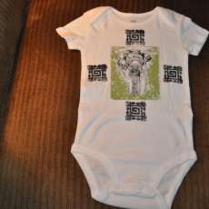 Hand Printed Elephant Onesie 9 to 12 months