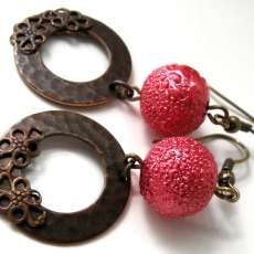 Pink Beaded Dangle Earrings