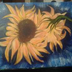 My Depiction of Two Cut Sunflowers by Van Gogh 14x18 canvas Ready to hang