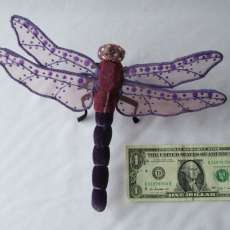 Mini Purple Velvet Dragonfly Table Art, 9" wingspan