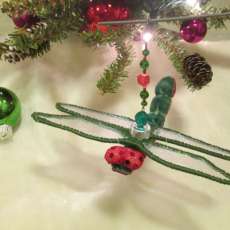 Green & Red Velvet Dragonfly Christmas Ornament