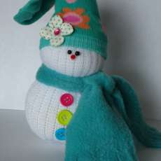 Snowman Doll, Dressed, Teal with Flowers Girl