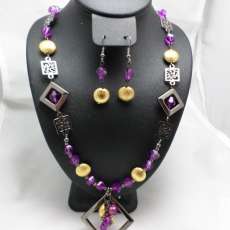 Gunmetal and Crystal Necklace and Earrings Set