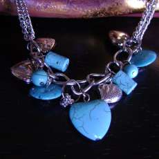 Turquoise and Silver Chain Necklace and Earrings