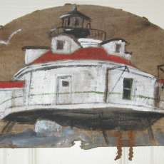 Thomas Point Lighthouse MD Painting on Driftwood by Susan Thau
