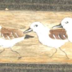 Brown Shorebird Painting on Driftwood by Susan Thau