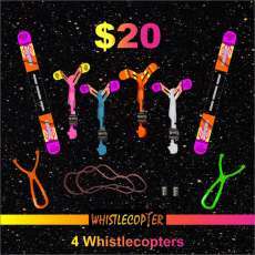 Whistle Copter 4 Whistle Copters patent & 4 Maxi Slingshots, 2 extra wings & 2 batteries