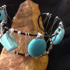 Wire Wrapped Turquoise Cobachon Bracelet
