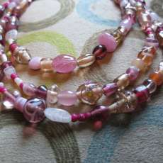 Three Strand Tiered Necklace - Variety of Pink Glass Beads