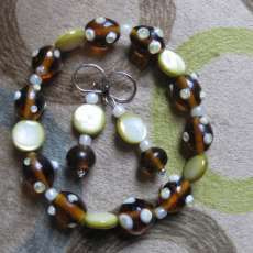 Matching Bracelet and Earring Set - Brown and Green Glass Beads
