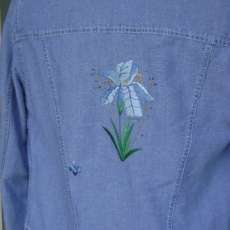 Embroidered Jean Jacket with Blue Iris