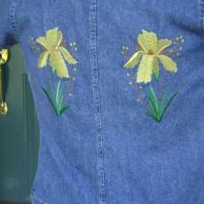 Embroidered short sleeved Denim shirt with yellow Irises
