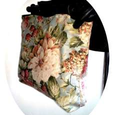Knitting Bag Large Vintage Floral Canvas Reversible Faux Leather Wooden Ball handles