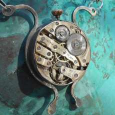 The Space Ant! Sterling & Argentium Silver Necklace with a Vintage Watch Movement