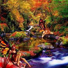 Canvas Wrap-20x16-Faeries in a Forest Stream