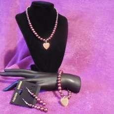 3 Pc. Purple Beaded Heart Necklace Set