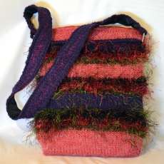 Knit purse, Salmon and Purple, Handmade