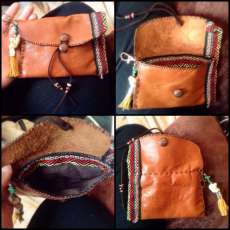 Hand stitched genuine leather shaggy boho Native American style wallet, clutch
