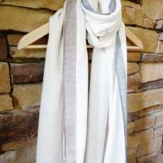 Cashmere Cotton Scarf cream white, light grey and brown
