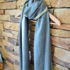 Cashmere Cotton Silk Scarf Handwoven Gray and Lime green