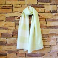 Cashmere Cotton Silk Scarf handwoven in Cream White and Lime Green
