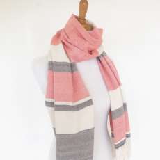 Handwoven Cashmere Scarf in Orange, Off White and Chocolate Brown