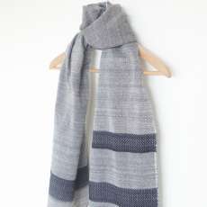 Handwoven Cashmere Cotton Scarf in Navy and Cream White
