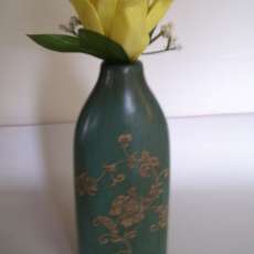 71/2" tall Green Ceramic Vase with Handmade White rose