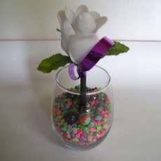 4" vase with handmade white rose.